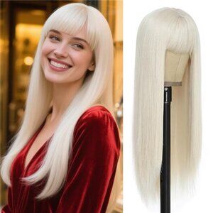 Platinum Blonde Wig with Bangs Long Straight Wigs